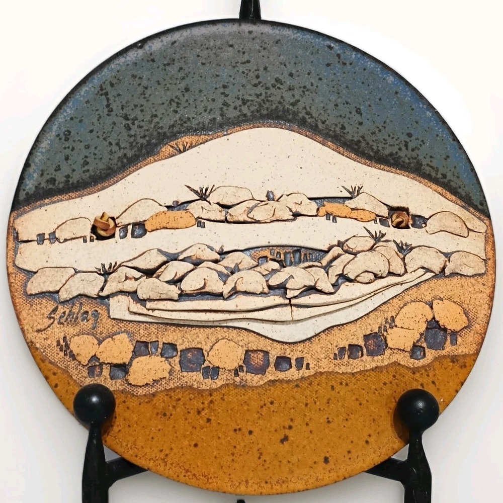 Rick Schlag Studio Pottery Plate SouthWest Landscape 9.5" (24cm) Western Art